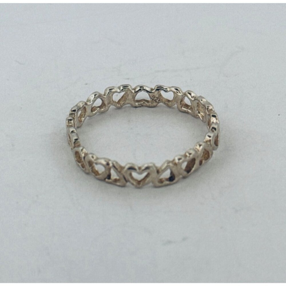 Sterling Silver 925 Open Heart Band Ring, Size 9.25, 925 Estate Jewelry - Picture 3 of 8